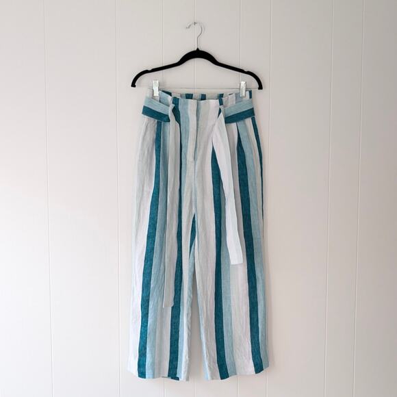 J.Crew Paperbag 100% Linen Wide Leg Pants in Cabana Stripe, size 00 - Picture 1 of 9